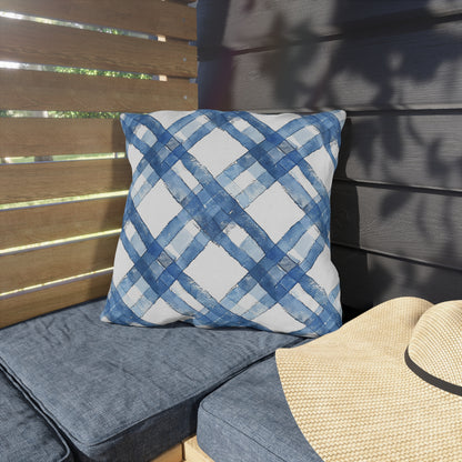 Blue Breeze Gingham Square Outdoor Pillow - Spun Polyester - Double-Sided Print - UV-Resistant - Water-Resistant - Available in 3 sizes.