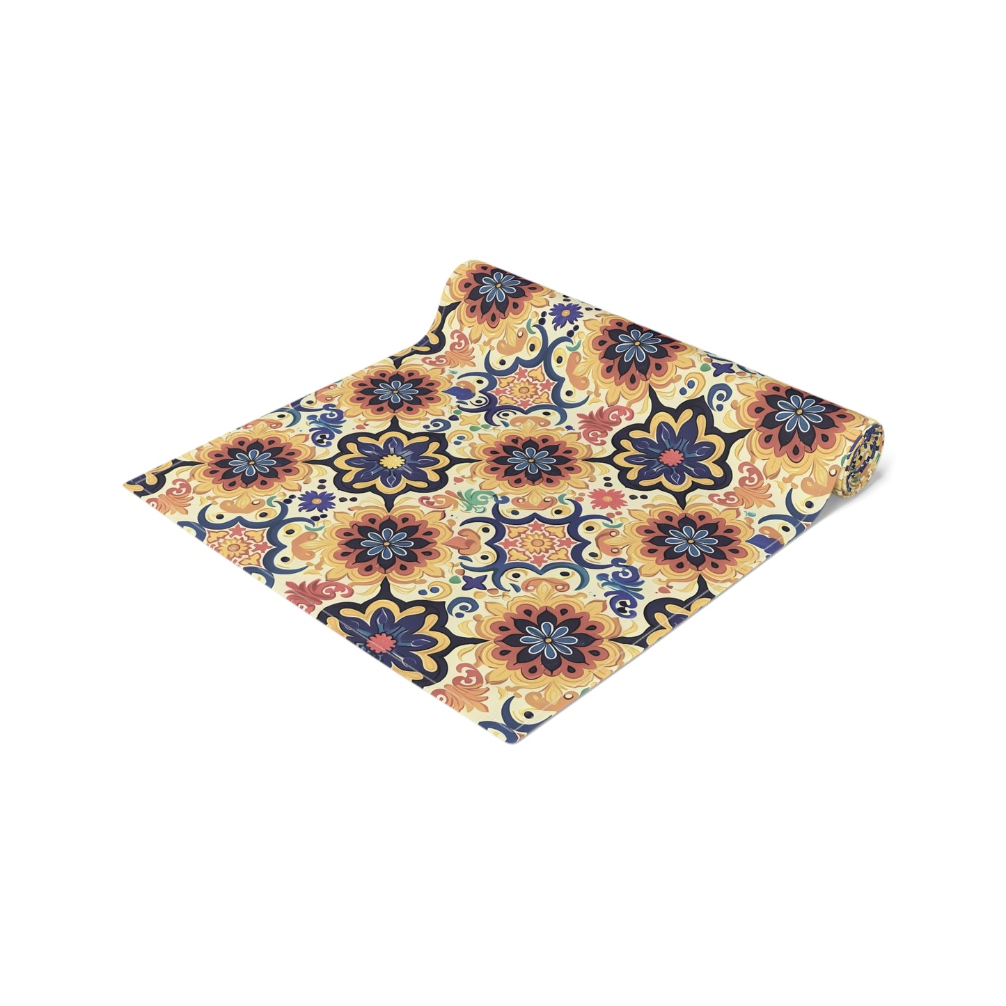 Majorcan Mosaic Splendor Table Runner - Cotton Twill - Available in 2 sizes: 16" x 72" and 16" x 90".