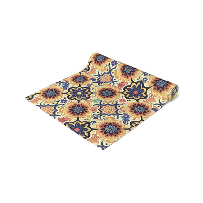 Majorcan Mosaic Splendor Table Runner - Cotton Twill - Available in 2 sizes: 16" x 72" and 16" x 90".