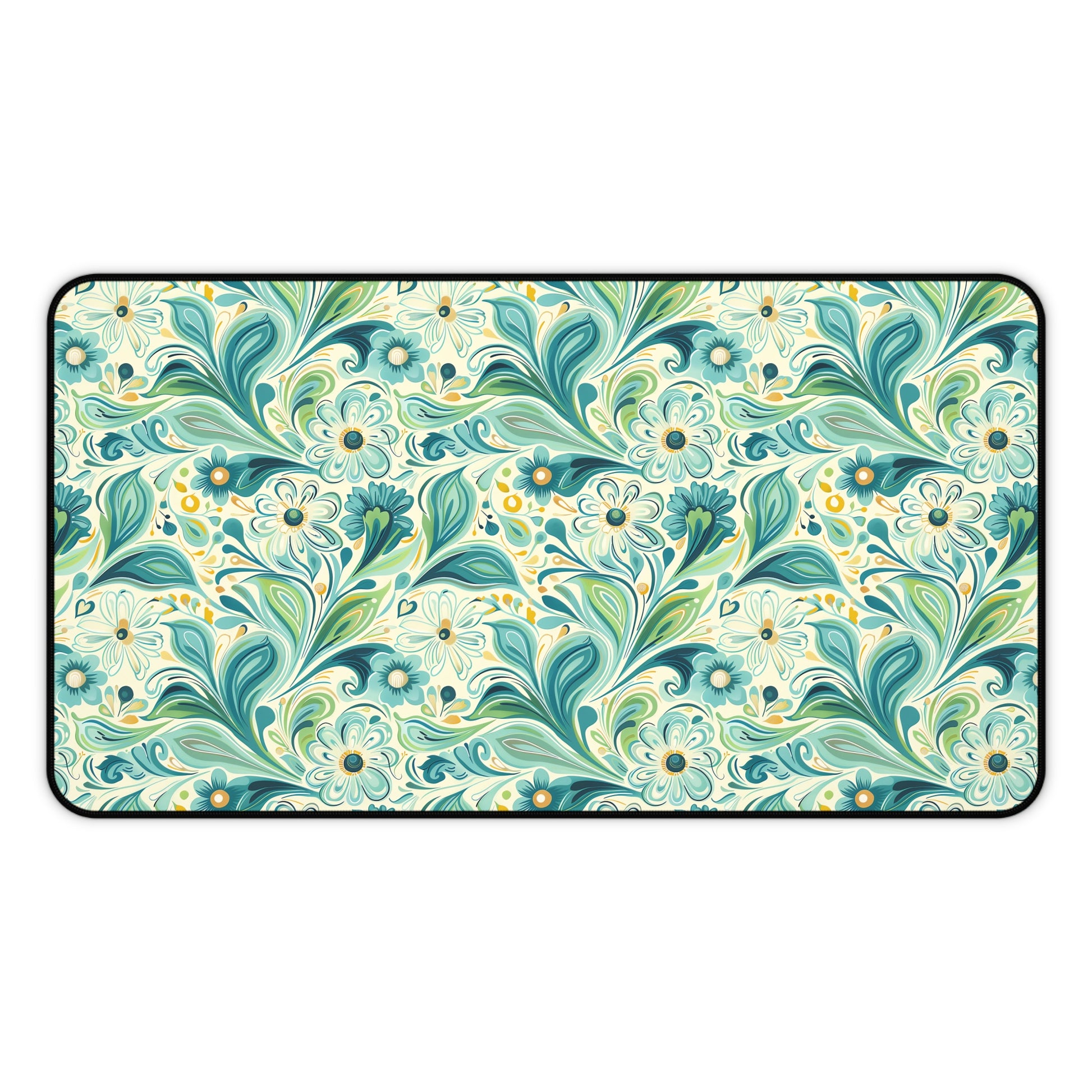 Whimsical Teal Floral Garden Desk Mat (Desk Pad) - Let Your Desk Bloom with Whimsy! Available in 3 sizes.