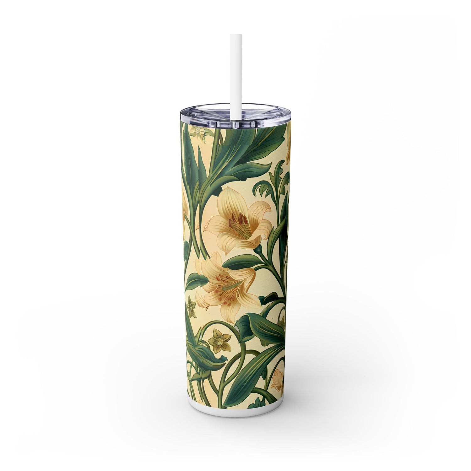 Buttercup Lily Grace Skinny Tumbler with Straw - 20 oz. Insulated Stainless Steel - Elegance in Bloom, Sip by Sip!