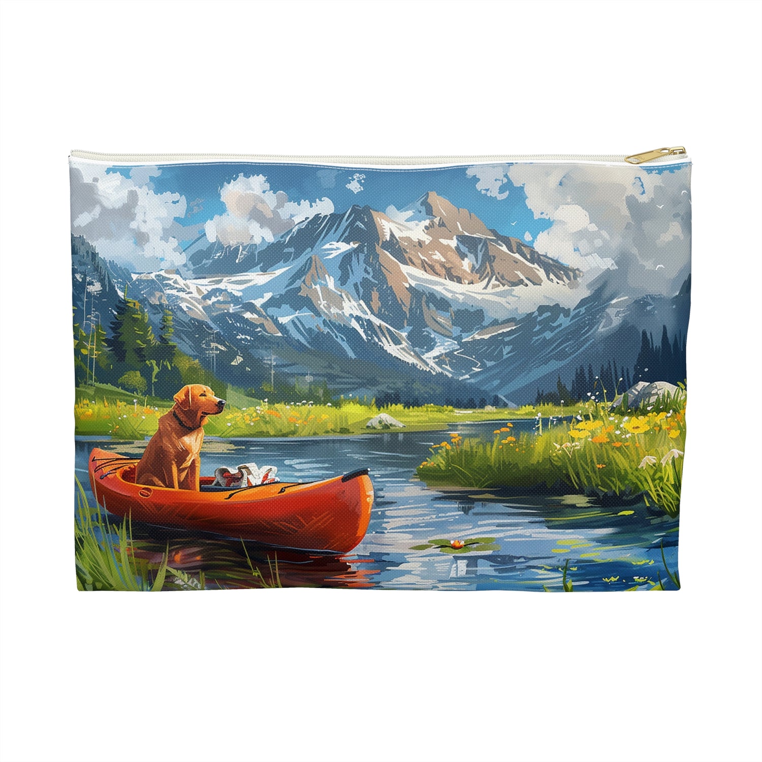 Paddling Pup Paradise Accessory Pouch - Paddle on Tranquil Waters with Your Furry Friend! Available in 2 sizes.