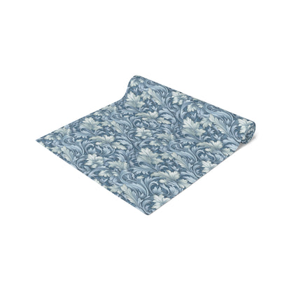 Soft Blue Leaf Tapestry Table Runner - Cotton Twill - Available in 2 sizes: 16" x 72" and 16" x 90".