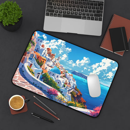 Santorini Serenity Desk Mat (Desk Pad) - Bring Mediterranean Bliss to Your Desk! Available in 3 sizes.