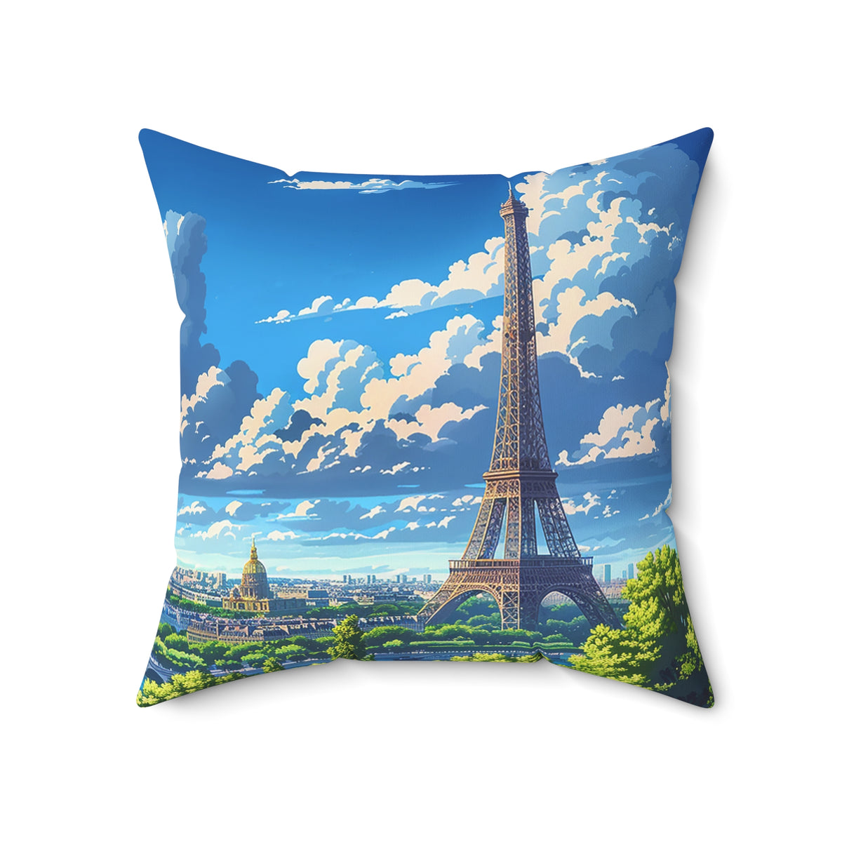 Parisian Eiffel Tower Dreamscape Square Throw Pillow - Spun Polyester - Double-Sided Print - Concealed Zipper - Available in 7 sizes