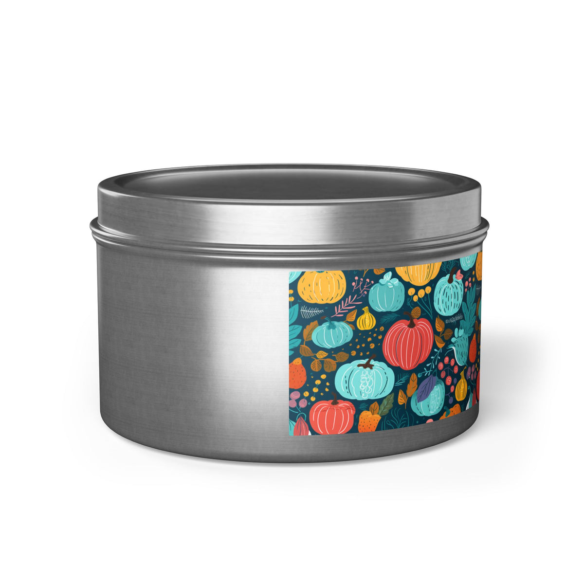 Fall Pumpkin Dance Tin Candle. Autumn's Dance in a Tin. Available in 2 sizes, 3 finishes, and 5 scents.