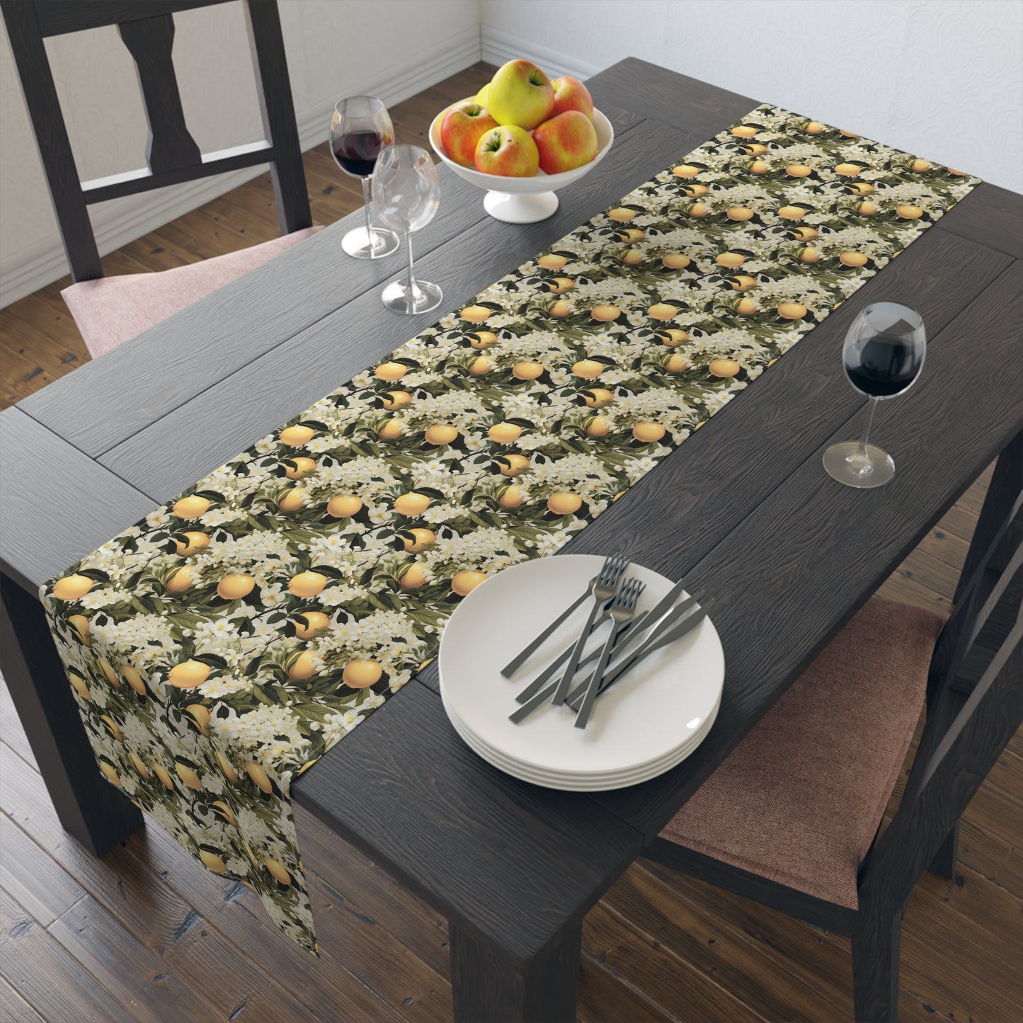 Lemony Blossoms Table Runner - Cotton Twill - Available in 2 sizes: 16" x 72" and 16" x 90".