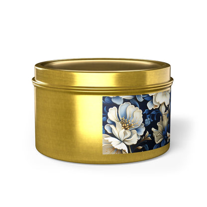 Whitman Floral Tin Candle. A Poet's Garden in a Tin. Available in 2 sizes, 3 finishes, and 5 scents.