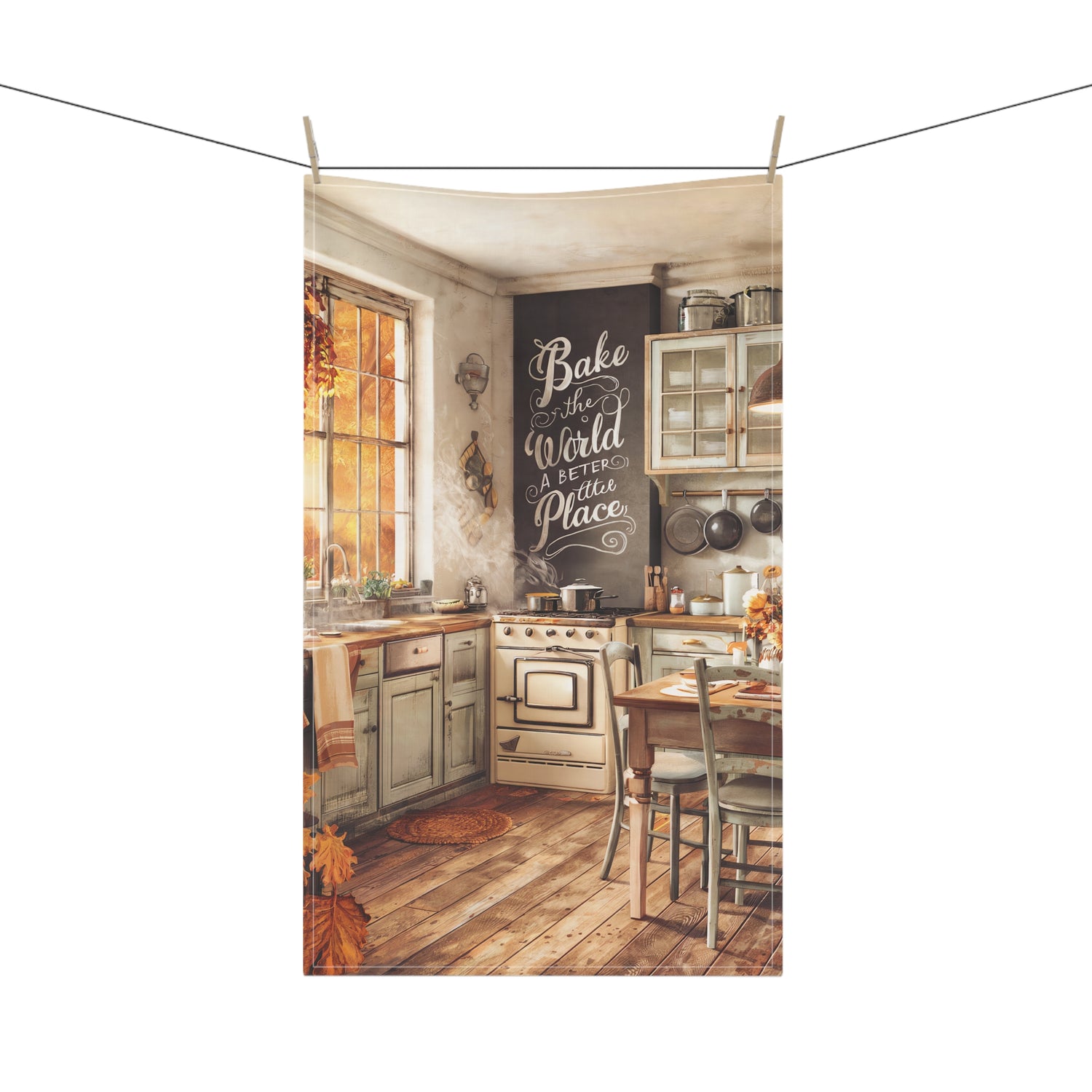 Autumn Hearth Kitchen Towel - Cotton Twill - 18" x 30" - Stir in Some Warmth - Bake the World a Better Place!