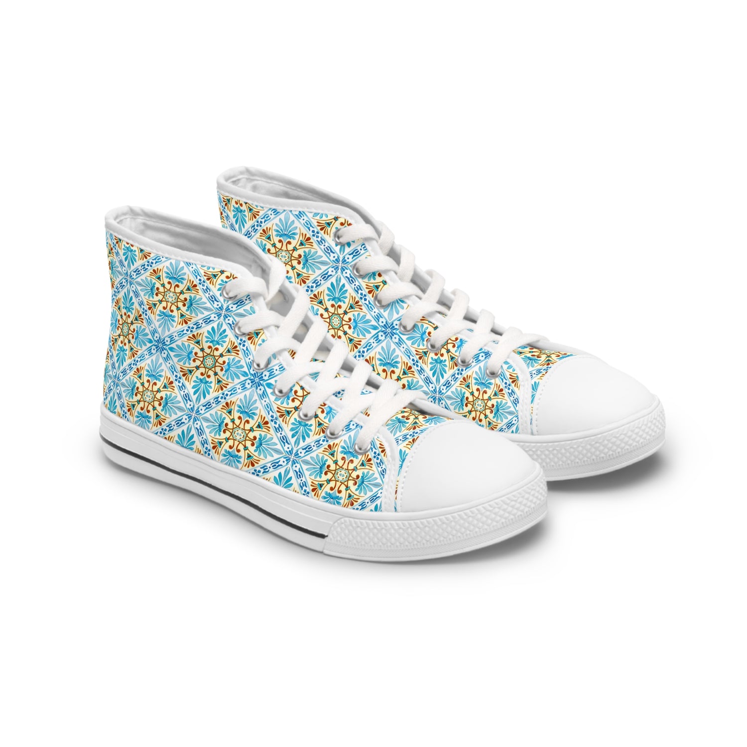 Mediterranean Mosaic Ladies' High Top Sneakers - Cool, Calm, Collected - Embrace Mediterranean Elegance!