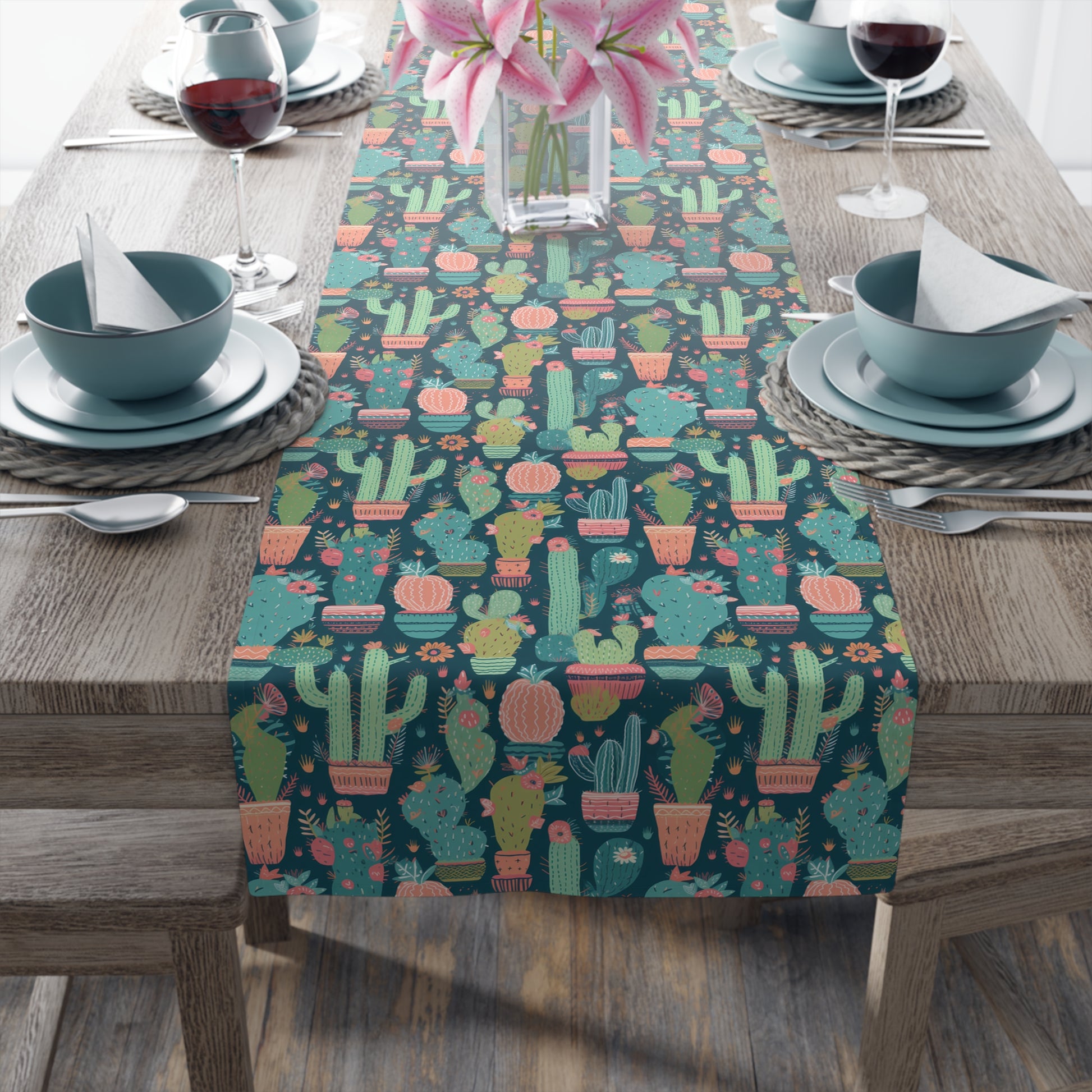 Cactus Cacophany Table Runner - Bring a Dance of Desert Delight to Your Table! Available in 2 sizes.