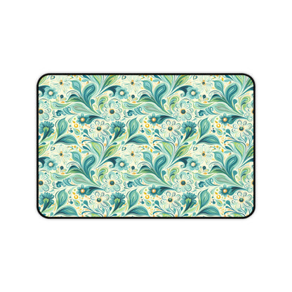 Whimsical Teal Floral Garden Desk Mat (Desk Pad) - Let Your Desk Bloom with Whimsy! Available in 3 sizes.