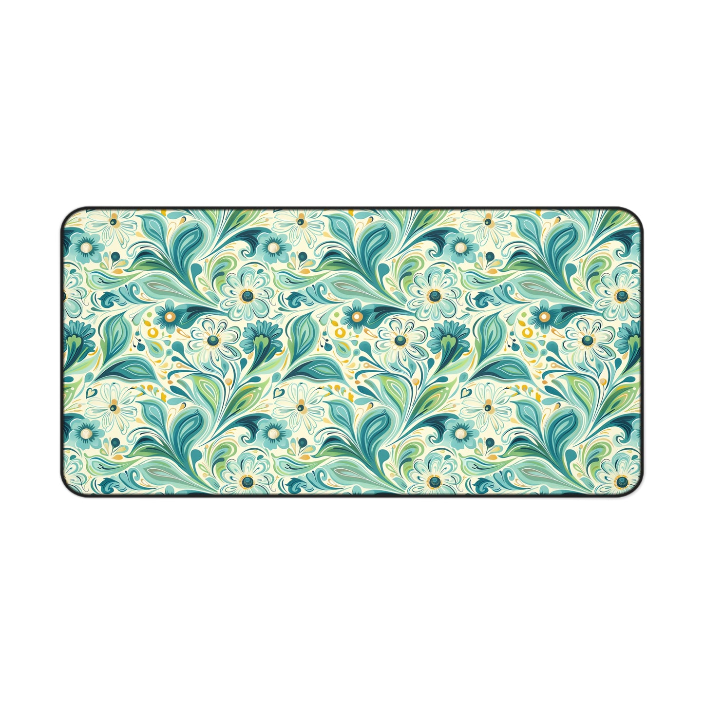 Whimsical Teal Floral Garden Desk Mat (Desk Pad) - Let Your Desk Bloom with Whimsy! Available in 3 sizes.