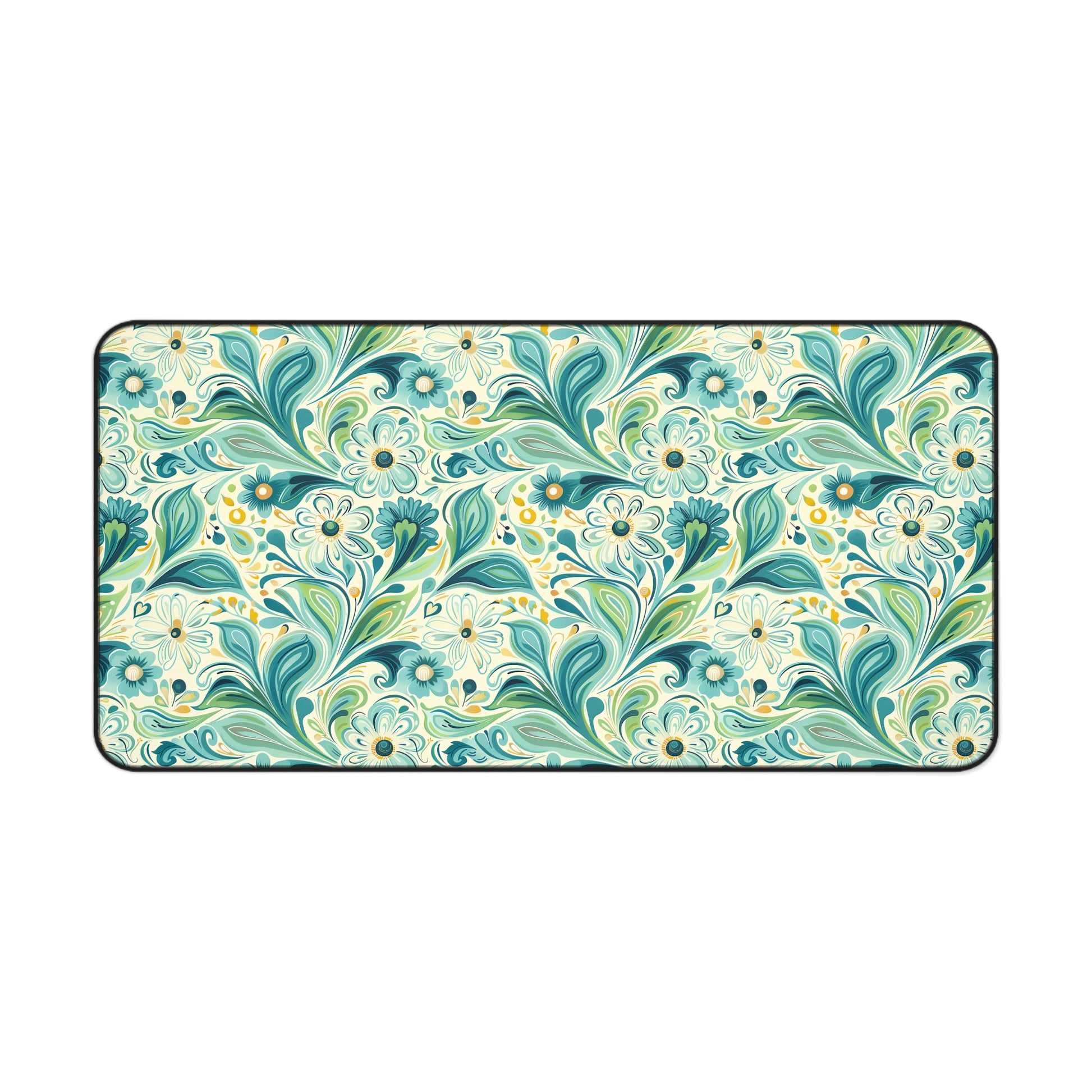 Whimsical Teal Floral Garden Desk Mat (Desk Pad) - Let Your Desk Bloom with Whimsy! Available in 3 sizes.