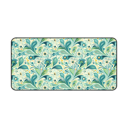 Whimsical Teal Floral Garden Desk Mat (Desk Pad) - Let Your Desk Bloom with Whimsy! Available in 3 sizes.