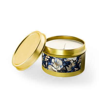 Whitman Floral Tin Candle. A Poet's Garden in a Tin. Available in 2 sizes, 3 finishes, and 5 scents.