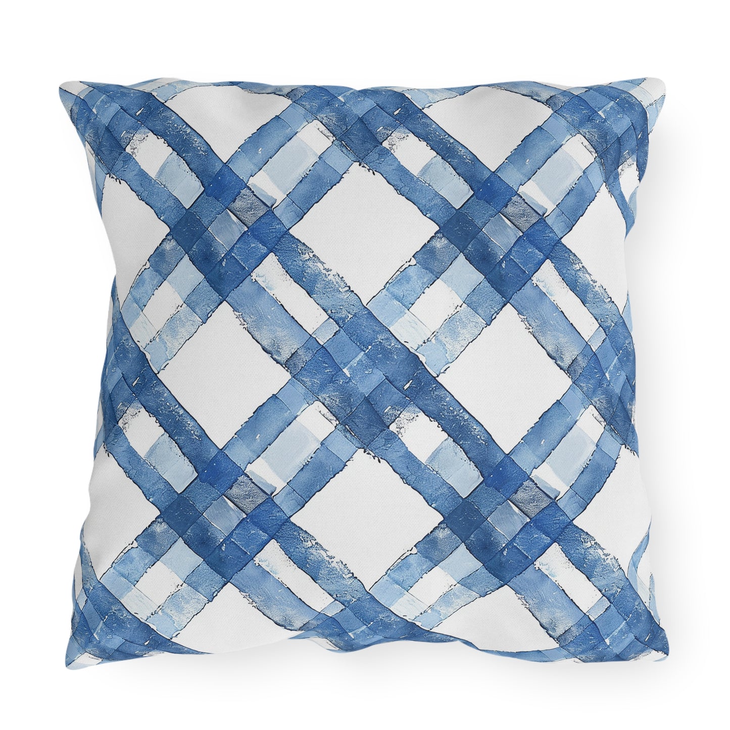 Blue Breeze Gingham Square Outdoor Pillow - Spun Polyester - Double-Sided Print - UV-Resistant - Water-Resistant - Available in 3 sizes.