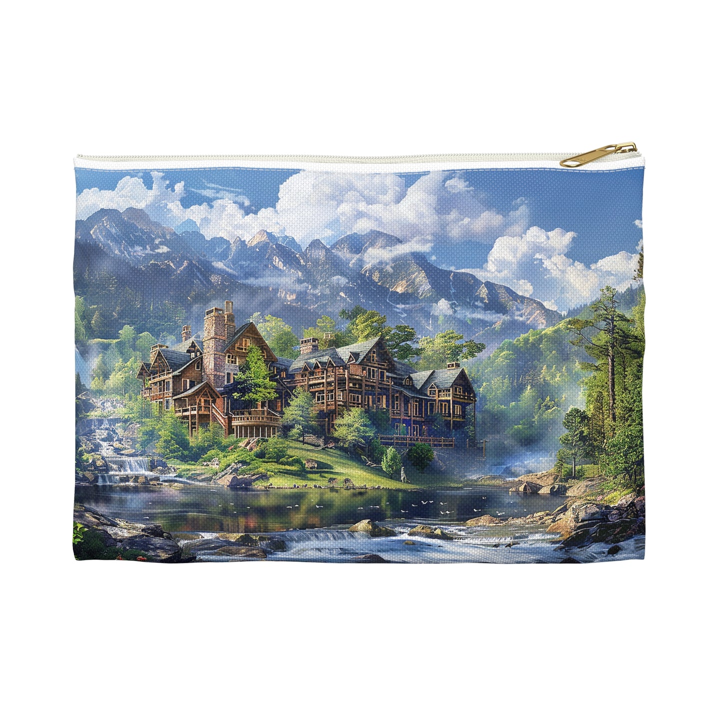 Grand Mountain Lodge Accessory Pouch - Carry the Grandeur of the Mountains Wherever You Go! Available in 2 sizes.