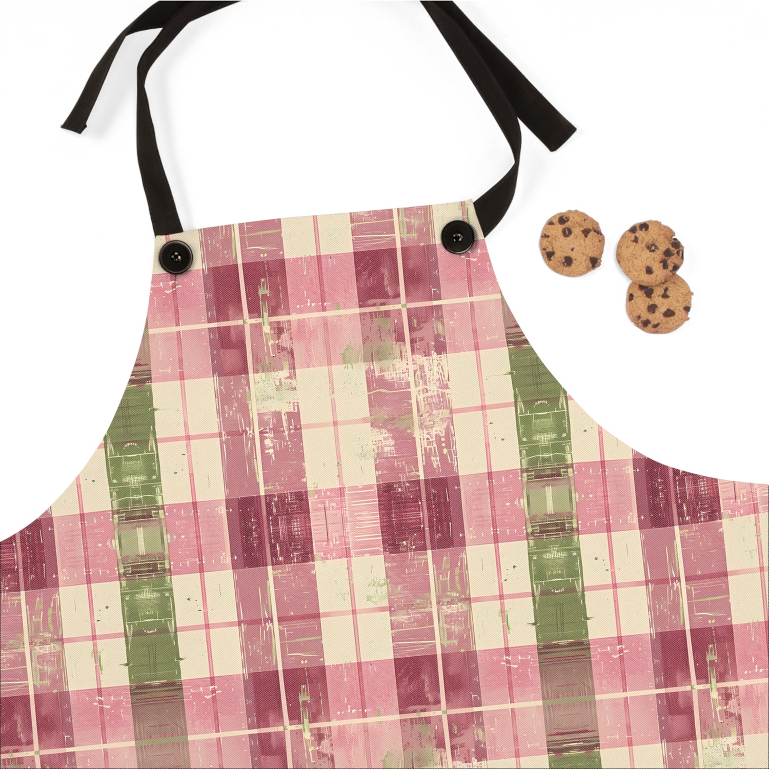 Spring Serenade Plaid Adult Apron - Wrap Yourself in Spring's Elegance with our Pink and Green Plaid!