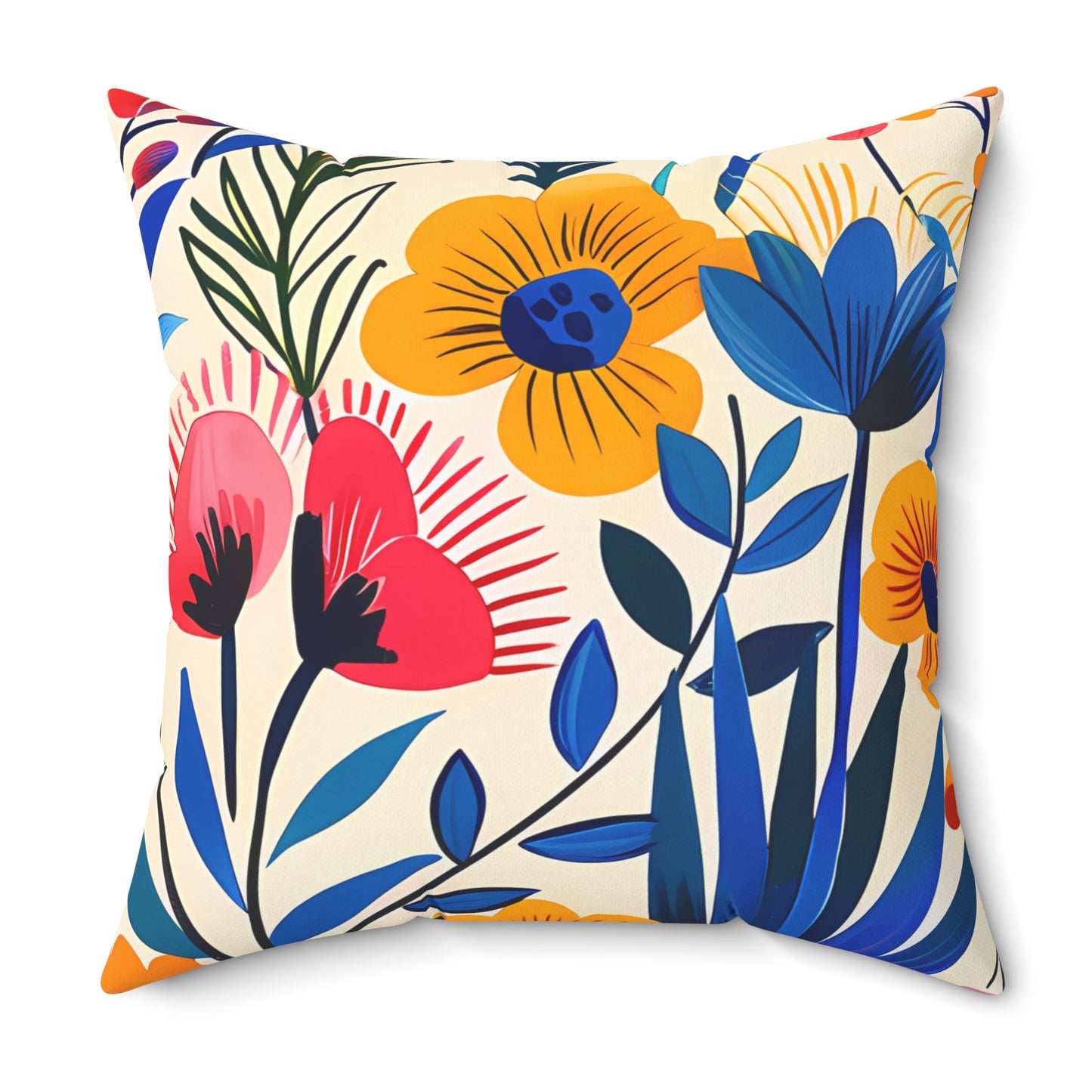 Happy Heartfelt Blooms Square Throw Pillow - Spun Polyester - Double-Sided Print - Concealed Zipper - Available in 4 sizes
