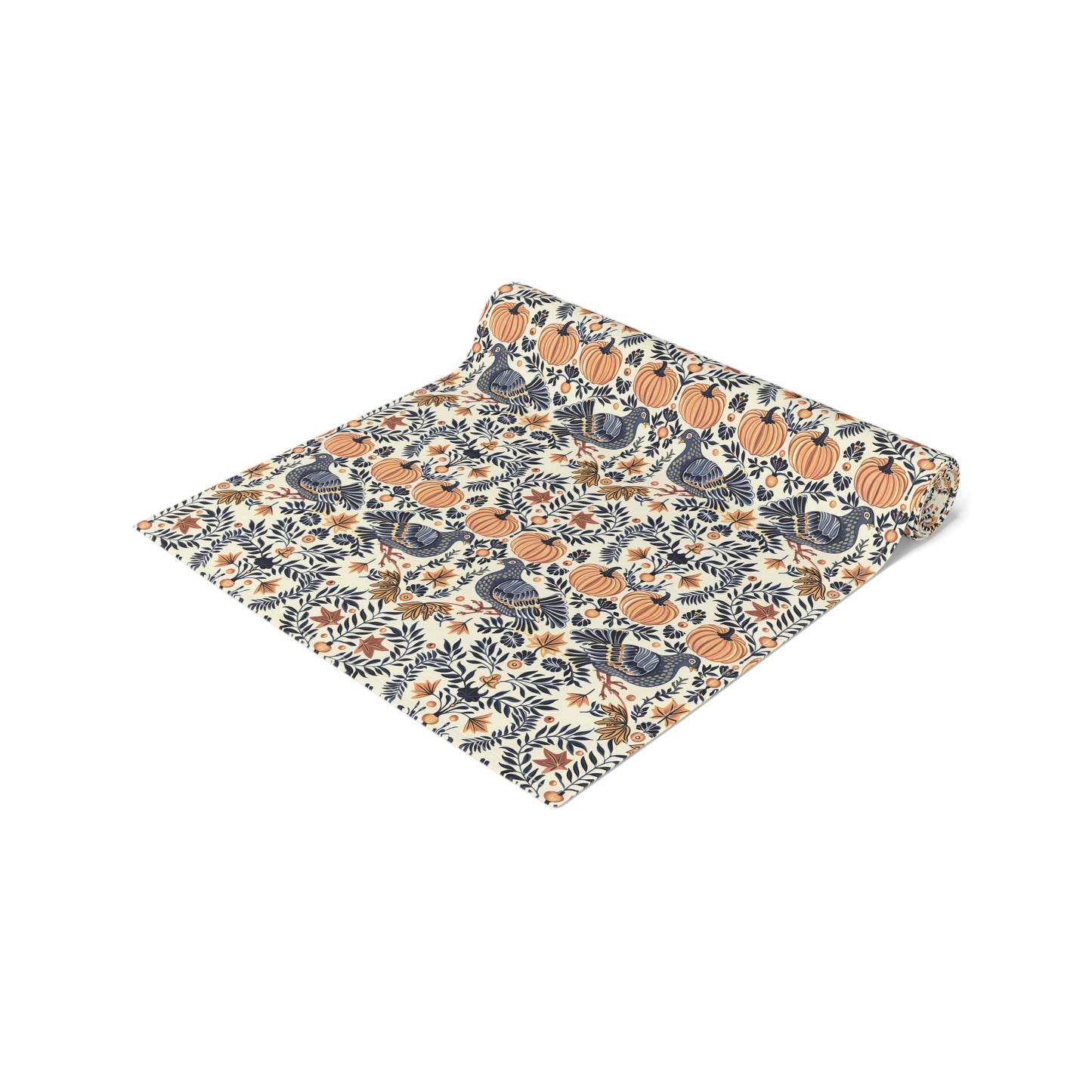 Autumn Harvest Woodcut Table Runner - Cotton Twill - Available in 2 sizes: 16" x 72" and 16" x 90".