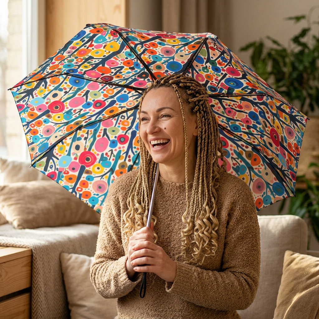 Poppy Forest Foldable Umbrella - Compact Semi-Automatic Travel Umbrella
