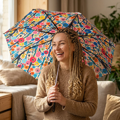 Poppy Forest Foldable Umbrella - Compact Semi-Automatic Travel Umbrella