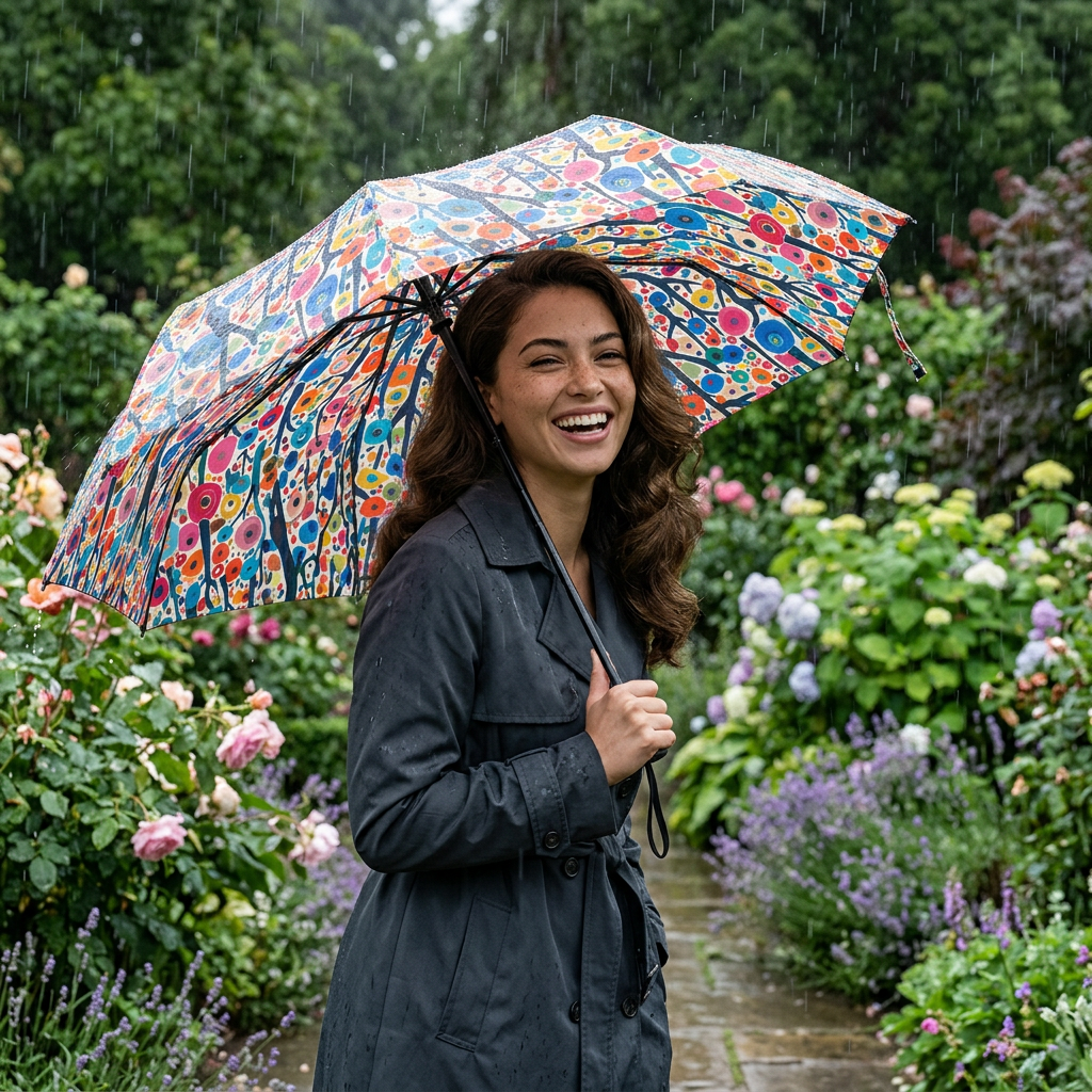 Poppy Forest Foldable Umbrella - Compact Semi-Automatic Travel Umbrella