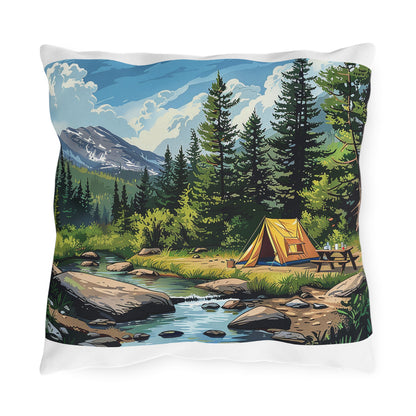 High Sierras Camp Square Outdoor Pillow - Spun Polyester - Double-Sided Print - UV-Resistant - Water-Resistant - Available in 3 sizes.