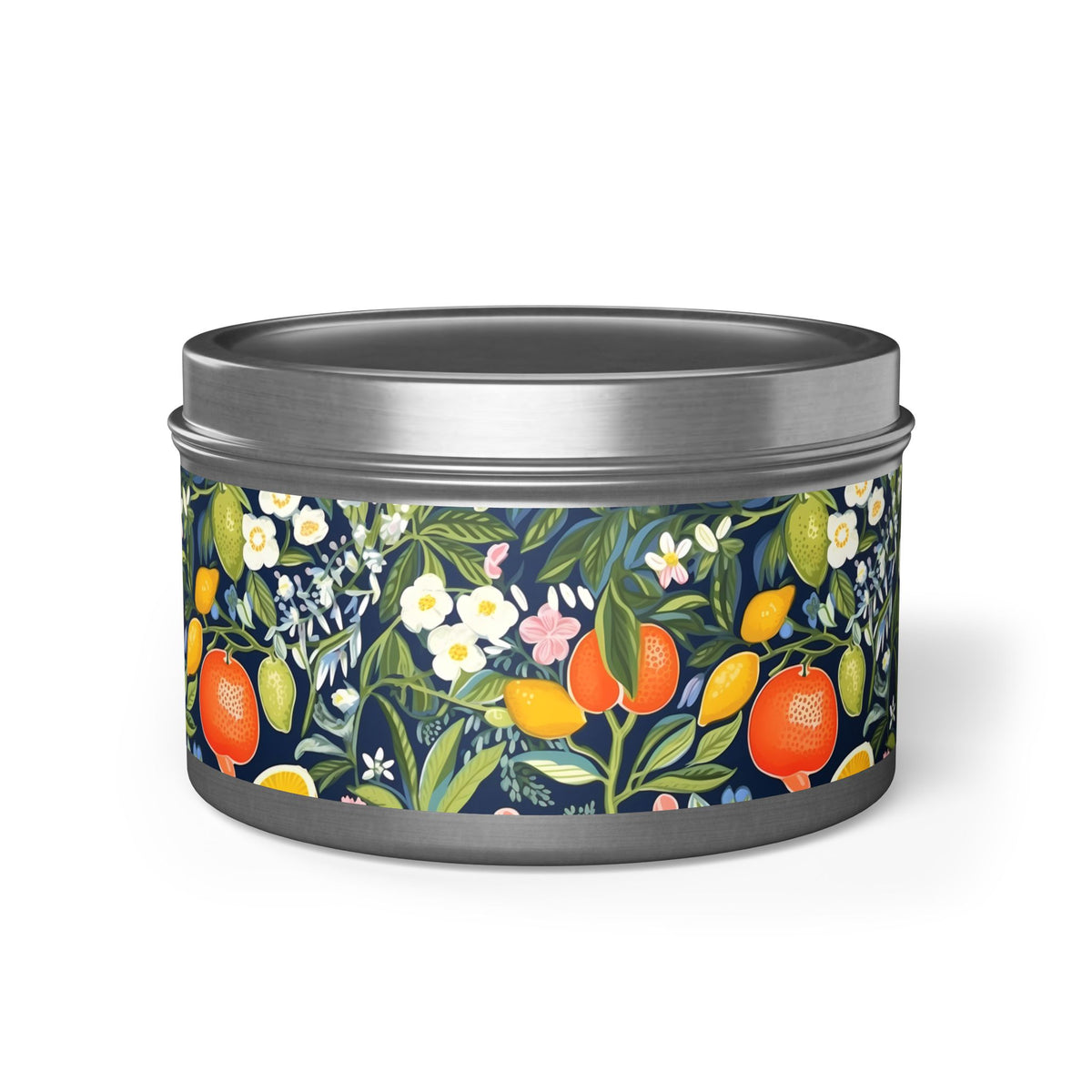 Magical Fruitiness Tin Candle. A Fruit-Splashed Flicker. Available in 2 sizes, 3 finishes, and 5 scents.