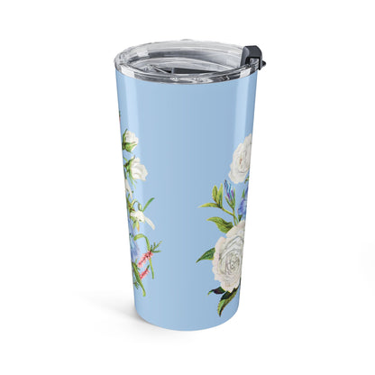 Vintage White & Blue Blossoms Insulated Tumbler - 20 oz. Stainless Steel, Glossy Finish