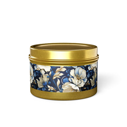 Whitman Floral Tin Candle. A Poet's Garden in a Tin. Available in 2 sizes, 3 finishes, and 5 scents.