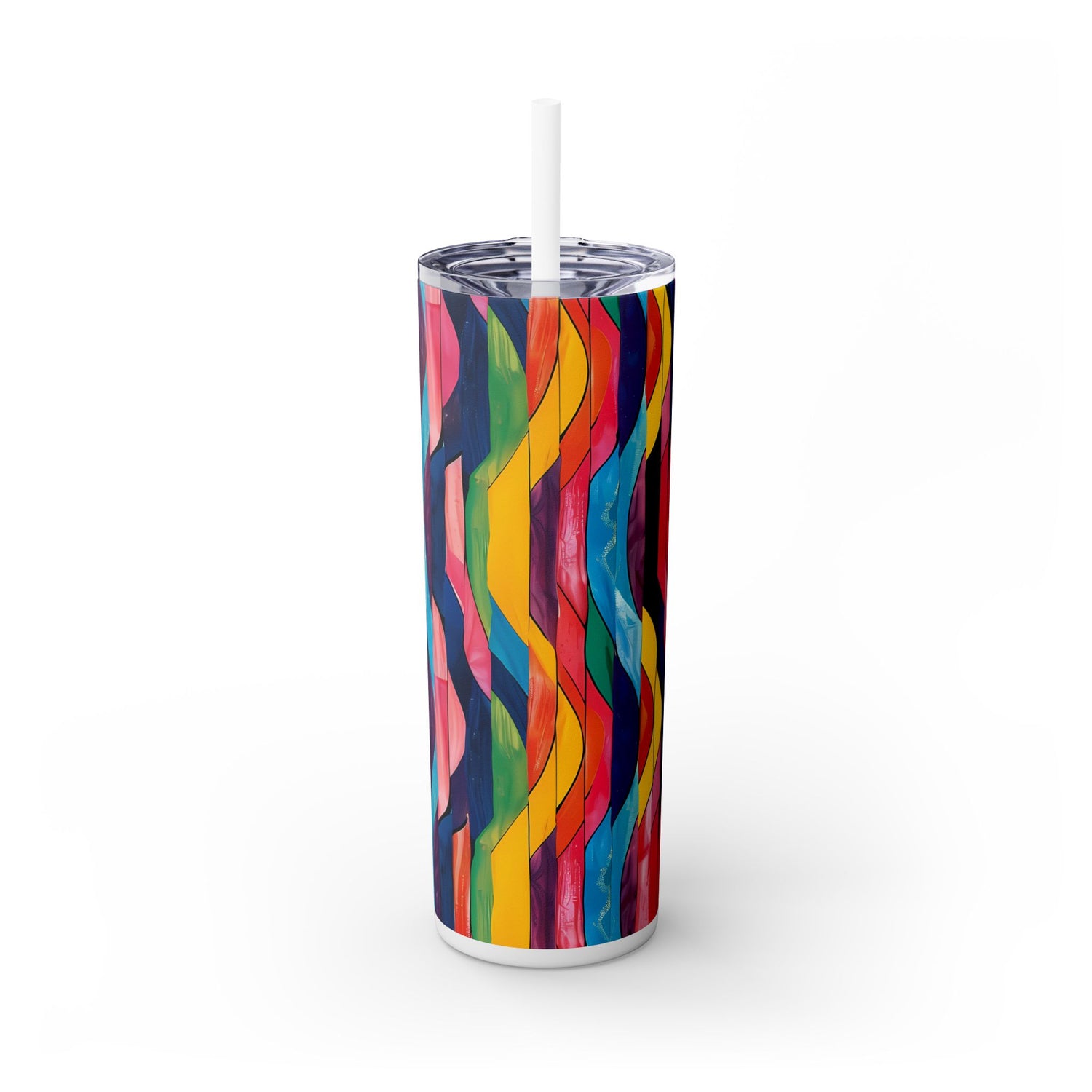 Retro Ripples Skinny Tumbler with Straw - 20 oz. Insulated Stainless Steel - Groovy Vibes, Modern Sips!