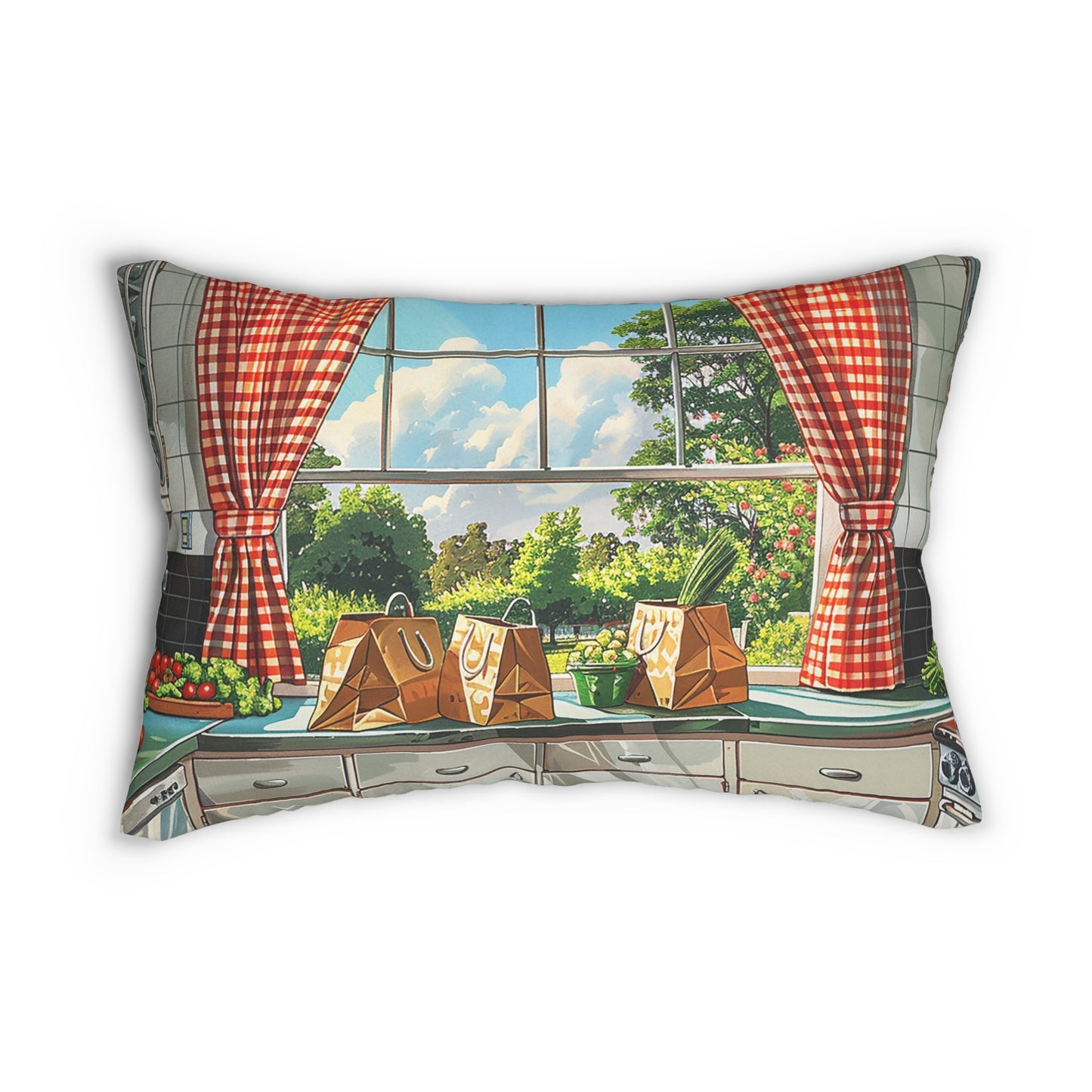 1950s Nostalgic Kitchen Lumbar Pillow - Spun Polyester - Double-Sided Print - Concealed Zipper - 20 x 14