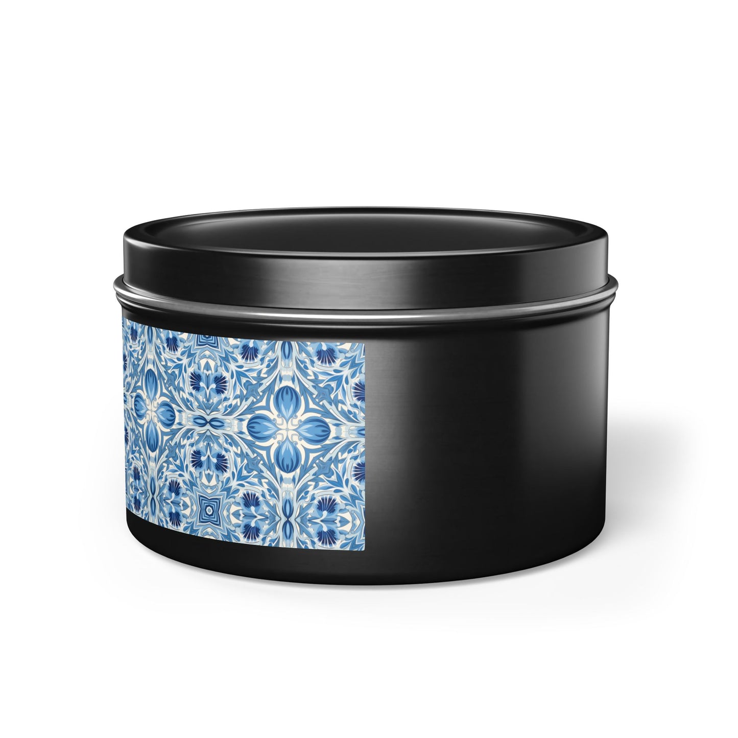 Dutch Blue Tile Tin Candle. Delft Calm, Travel Size. Available in 2 sizes, 3 finishes, and 5 scents.