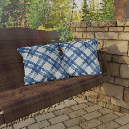 Blue Breeze Gingham Square Outdoor Pillow - Spun Polyester - Double-Sided Print - UV-Resistant - Water-Resistant - Available in 3 sizes.