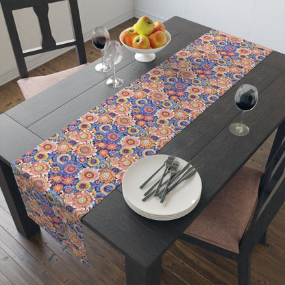 Crayon Blossom Whimsy Table Runner - Cotton Twill - Available in 2 sizes: 16" x 72" and 16" x 90".