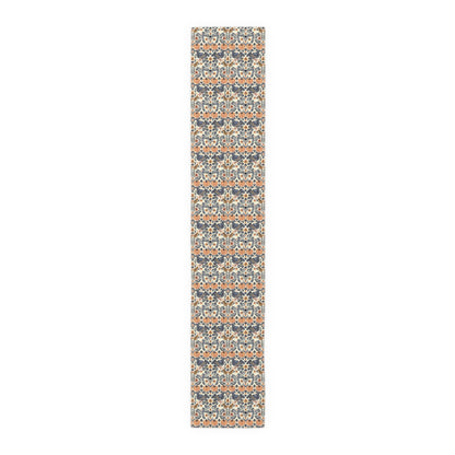 Autumn Harvest Woodcut Table Runner - Cotton Twill - Available in 2 sizes: 16" x 72" and 16" x 90".