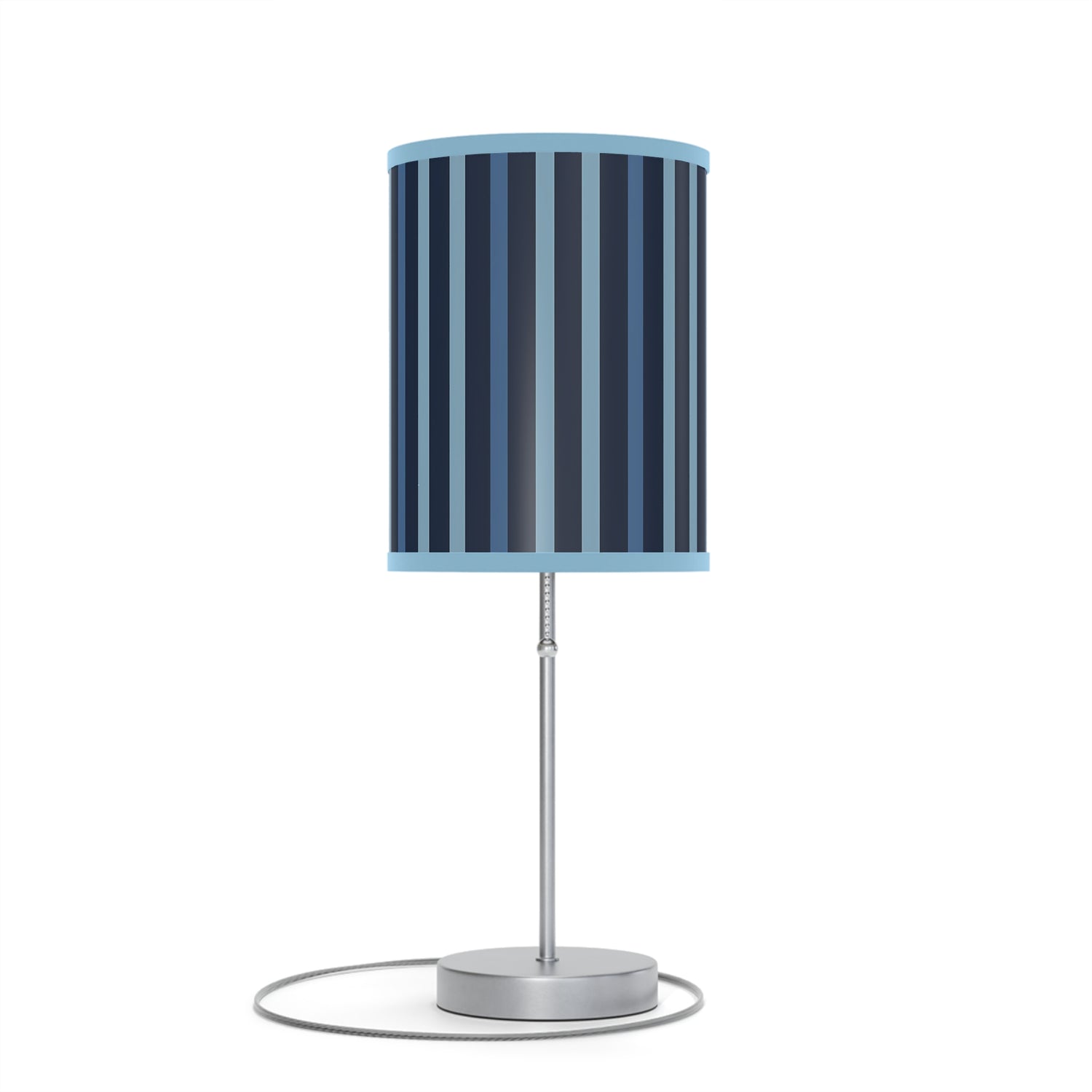 Shades of Dark Blue Stripes Modern Table Lamp, 20" Tall, Metal Stand, US|CA Plug, Available in 2 Finishes and Multiple Trim Colors