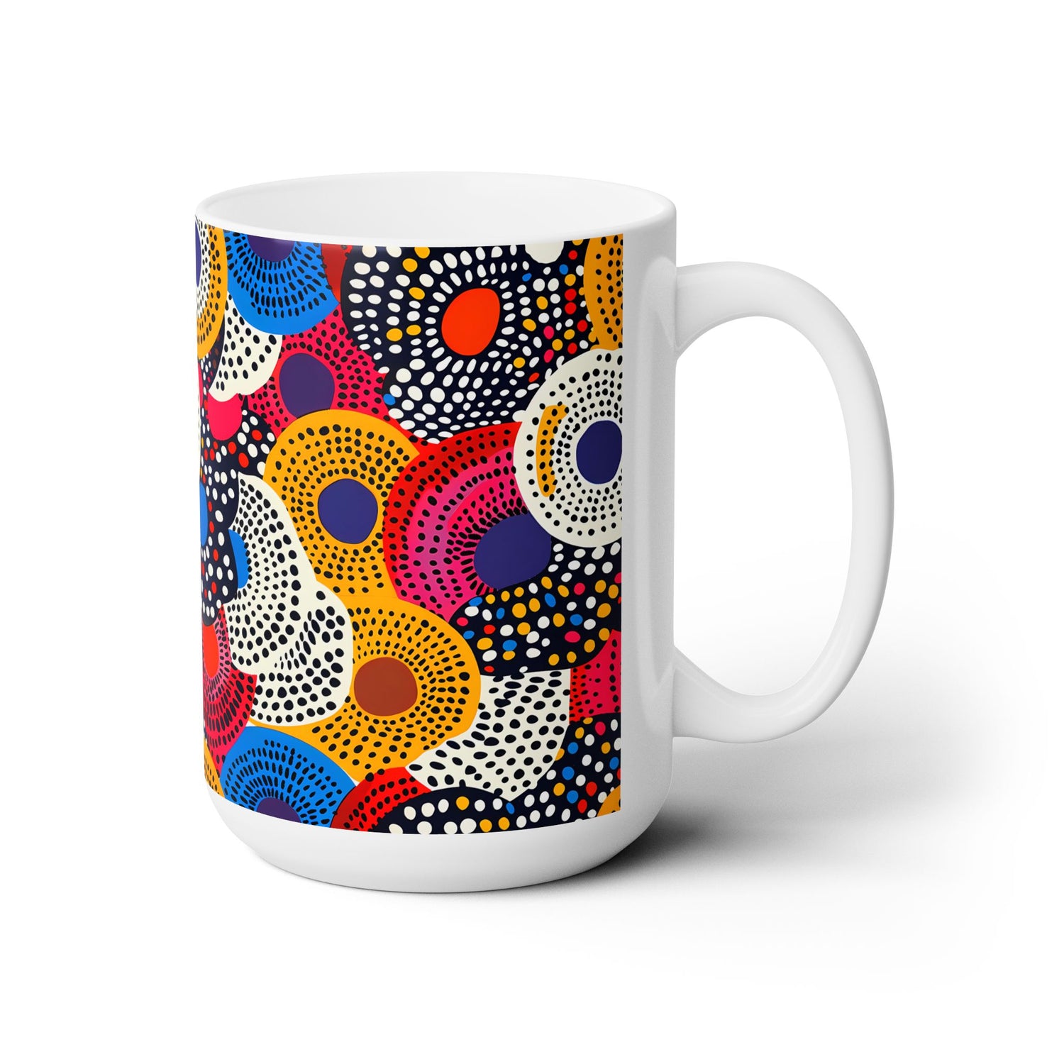 Ethnic Circle Pop Ceramic Mug - 15 oz. - Pop into Colorful Elegance with Every Sip!