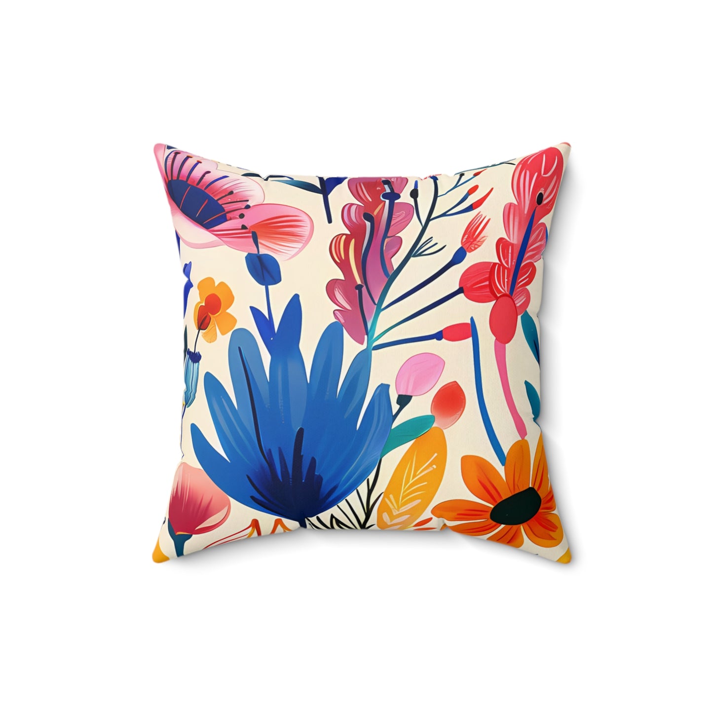 Happy Heartfelt Blooms Square Throw Pillow - Spun Polyester - Double-Sided Print - Concealed Zipper - Available in 4 sizes