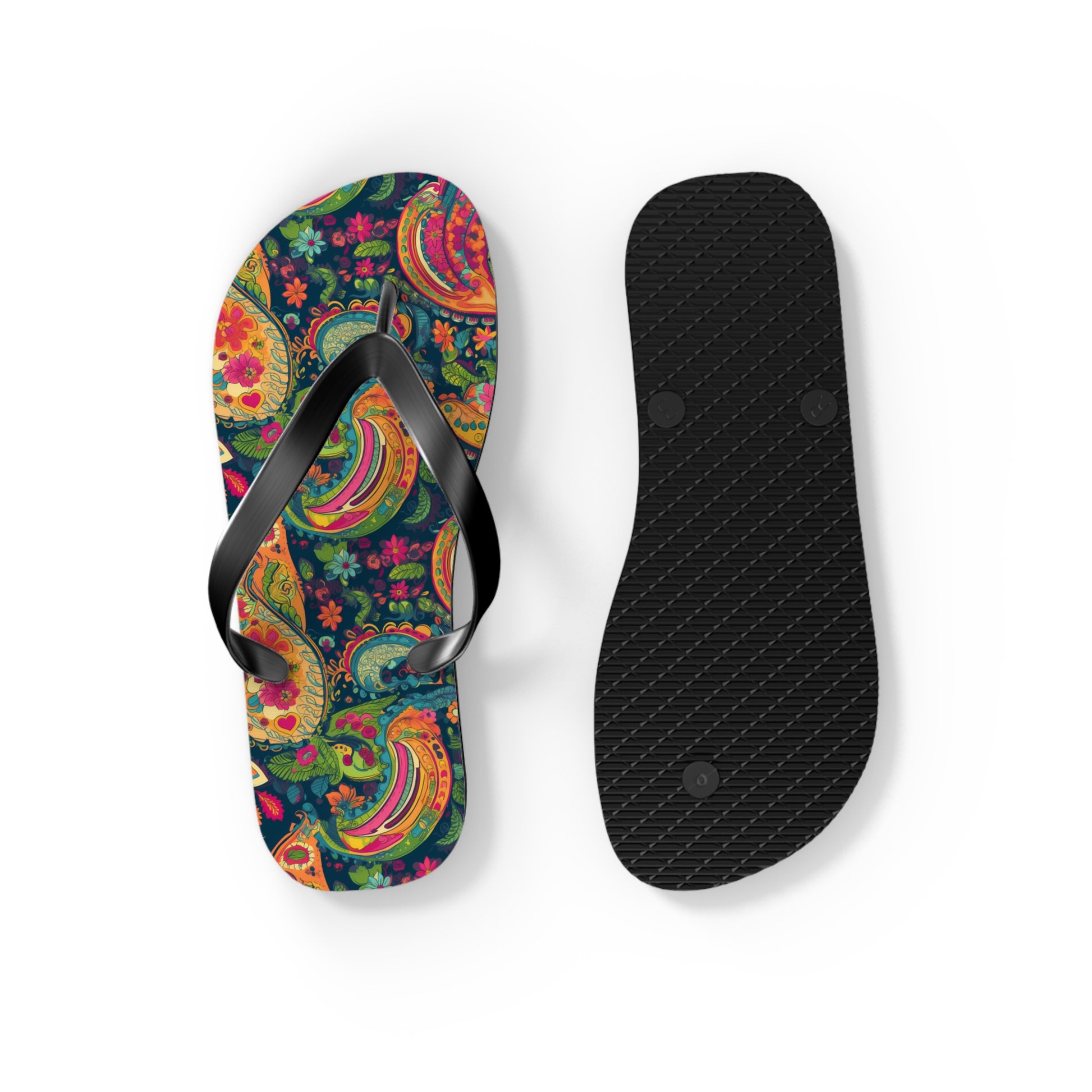 Psychedelic Paisley Party Flip Flops. 5/8" Thick Comfortable Summer or Winter Gym/Sauna Footwear for Men and Women.