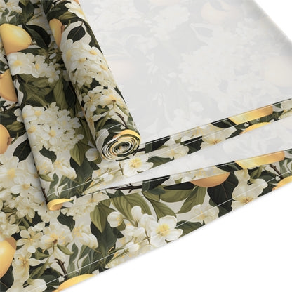 Lemony Blossoms Table Runner - Cotton Twill - Available in 2 sizes: 16" x 72" and 16" x 90".