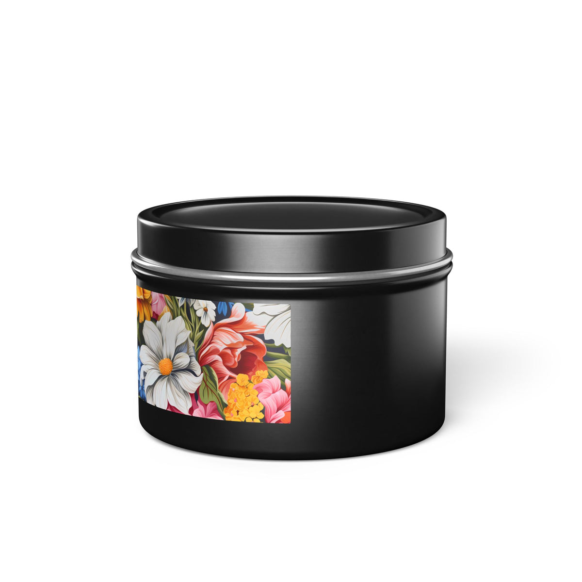 Chic Floral Tin Candle. Blooms That Travel Well. Available in 2 sizes, 3 finishes, and 5 scents.