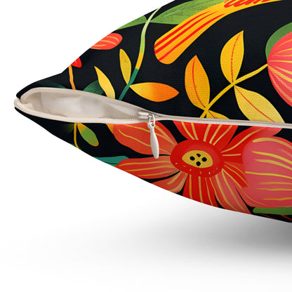 Blooming Bird Wonderland Square Throw Pillow - Spun Polyester - Double-Sided Print - Concealed Zipper - Available in 7 sizes.