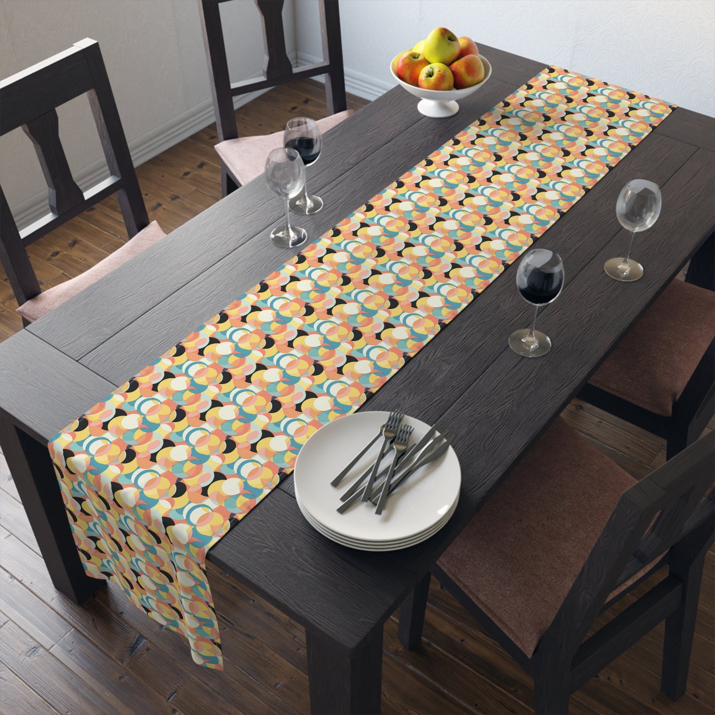Mod Circle Medley Table Runner - Cotton Twill - Available in 2 sizes: 16" x 72" and 16" x 90".