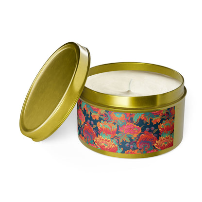 Psychedelic Flower Power Tin Candle. Far-Out Fragrance in a Tin. Available in 2 sizes, 3 finishes, and 5 scents.