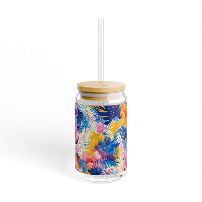 Splatter Blossom Sipper Glass Tumbler - 16 oz - Sip a Splash of Color with Splatter Blossom!