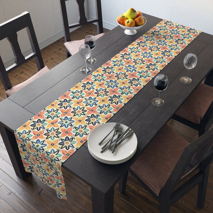 Mediterranean Tile Blossom Table Runner - Cotton Twill - Available in 2 sizes: 16" x 72" and 16" x 90".