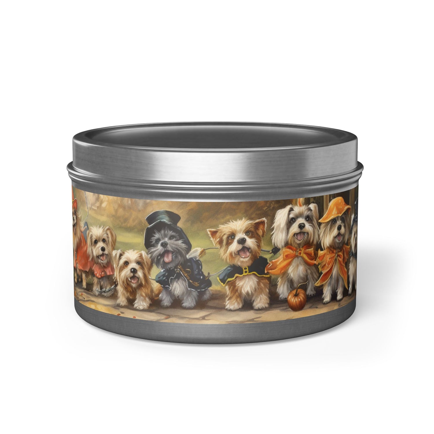 Vintage Halloween Dog Tin Candle - No Tricks, Just Doggy Treats! Light up Your Spooky Nights with Cozy Vibes and Playful Charm!
